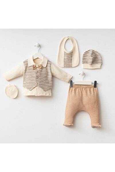 Mini Miniycool 7071 Mnz Marka Çizgili Yelek Detaylı Yeni Doğan Hastane Çıkışı Erkek 5'li Set