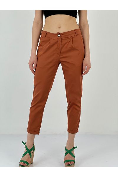 Miss Poem Women's Button Detailed Brown Trousers