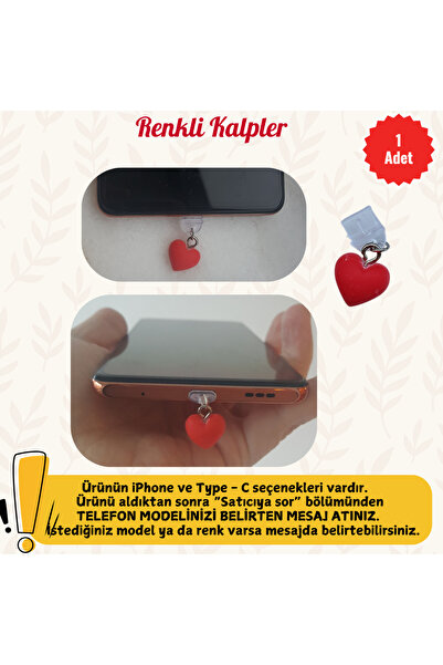 MUTLUYÜZ Kalp- Telefon Şarj Portu Toz Tıpası Süsü, Telefon Aksesuar, Charm, Hediyelik, Android Iphone