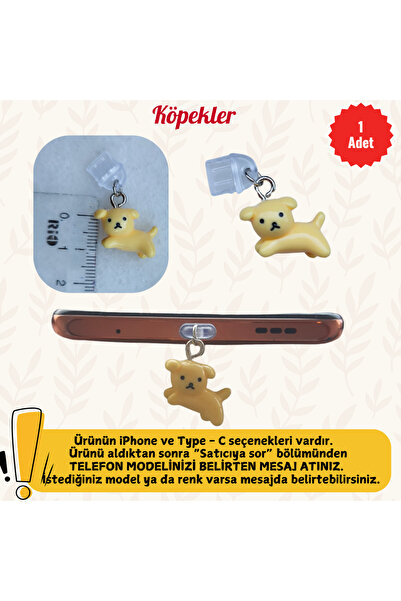 MUTLUYÜZ Köpekler- Telefon Şarj Portu Toz Tıpası Süsü, Telefon Aksesuar, Char...