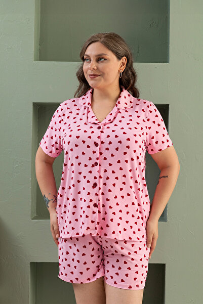 nisaNCa Plus Size Short Sleeve Milan Shirt Pajama Set- Pink Heart Plus Size Pinterest Pajamas