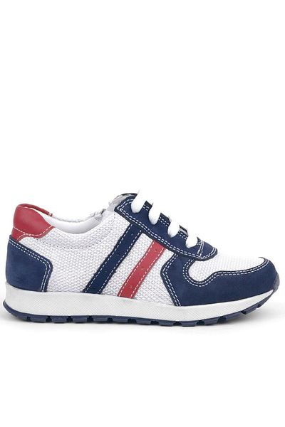 Rakerplus Pantofi sport pentru copii din piele naturală, albastru bleumarin, alb, cu fermoar