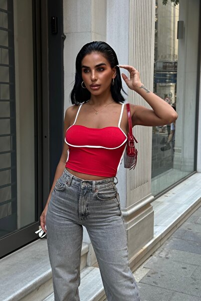 World Fashion Trends WFT4096 Askılı Kontrast Crop Bluz
