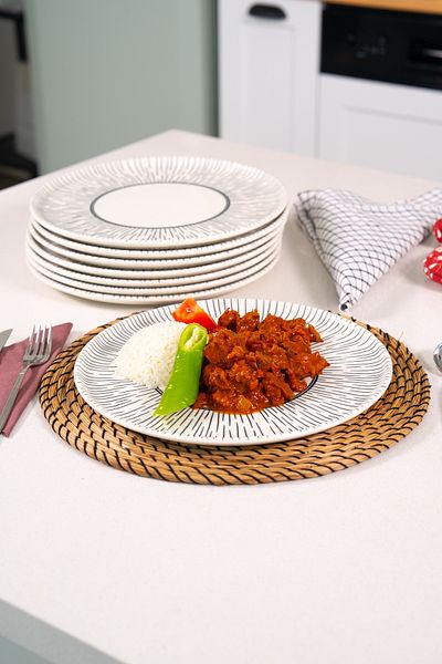 EBUTAY Luna Nero 4-Piece Black Porcelain Plate Set - 2 Pieces 30 cm Presentation 2 Pieces 27 cm Pasta Bowl