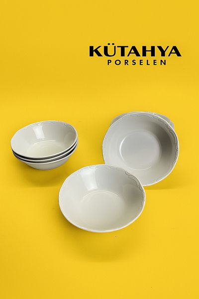 MAViHOME White Porcelain 16 cm Soup Bowl with Patterned Edges, Set of 6