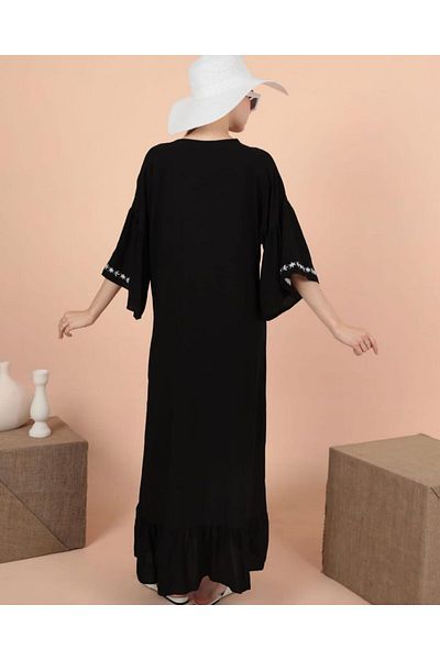 EL jadida Women's Embroidered Plus Size Long Viscose Dress White