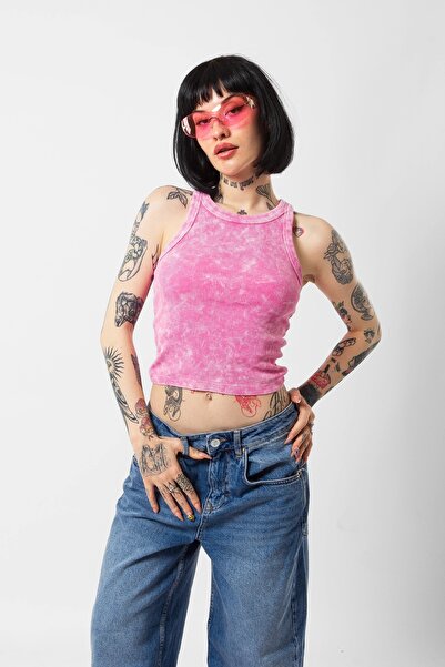 Bak Moda Pink Corded Crop Top - Sunken Washed, Zero Sleeve
