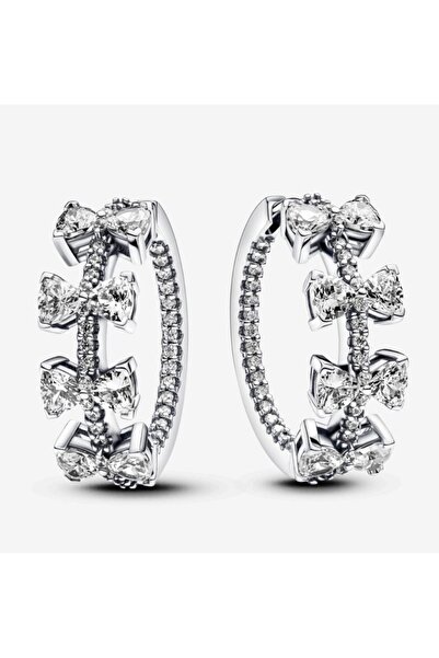 POSEİDONS JEWELLERY Poseidons Jewellery Işıltılı Fiyonk Sıralı Halka 925 Ayar Küpe