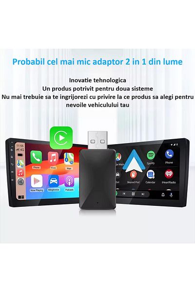 zyteq Adaptor wireless ZYTEQ® TY609 2-in-1 CarPlay & Android Auto, WiFi 5GHz, Plug&Play, Negru