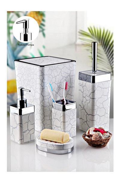 İmera Acrylic 5 Piece Square Cracking Pattern Bathroom Set
