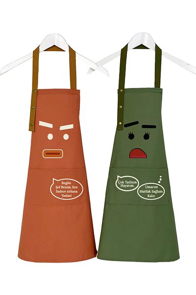 Hulganz Kitchen Apron Set of 2 Stain-Proof Water Repellent Fabric Fade-Free Dowry Women Men Cartoon Humorous Apron