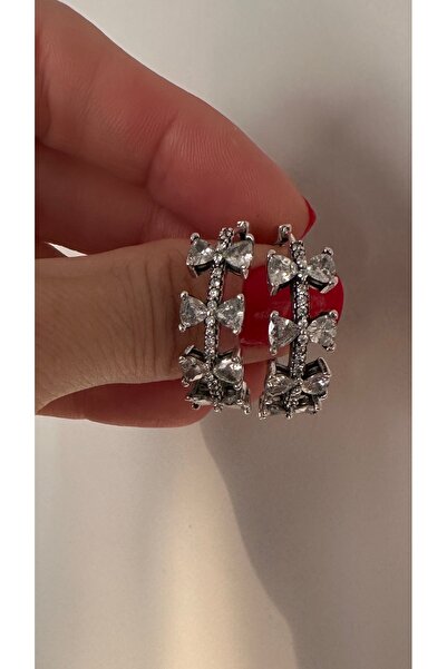 POSEİDONS JEWELLERY Poseidons Jewellery Işıltılı Fiyonk Sıralı Halka 925 Ayar Küpe