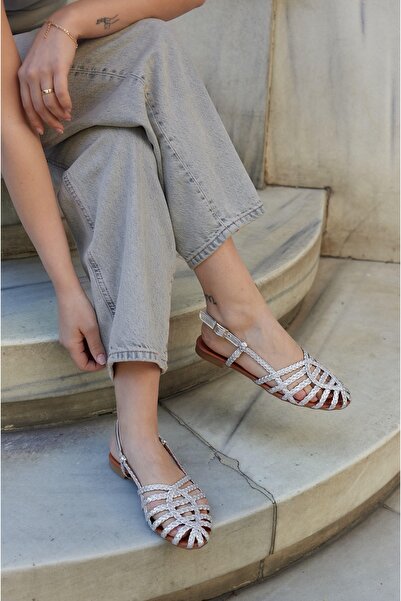 CUCA Genuine Leather Lace Detail Braided Women's Daily Sandals