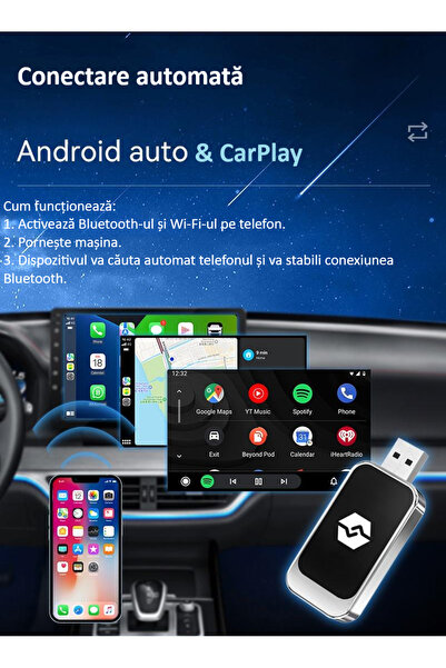 zyteq Adaptor wireless ZYTEQ® Q1BZ 2-in-1 CarPlay & Android Auto, WiFi 5GHz, Plug&Play, Negru-Argintiu