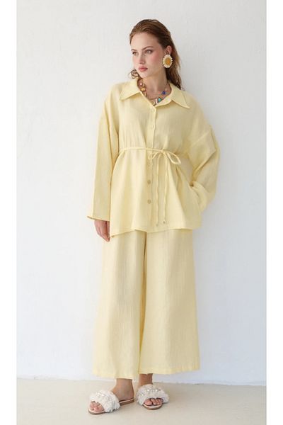 nizzell Women's New Season Muslin Yellow Pants Suit