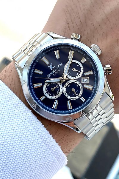 Daniel Klein 100% Original Silver Color Steel Band Navy Blue Dial Steel Men's Watch with Bracelet Gift