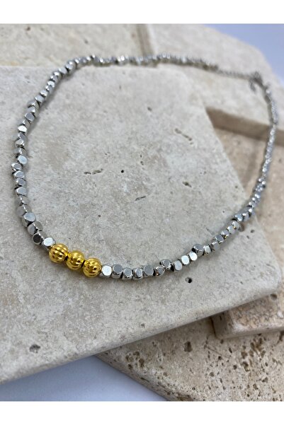 Byoz store Silver Color Square Bead Medium Circle Gold Beaded Women's Necklace