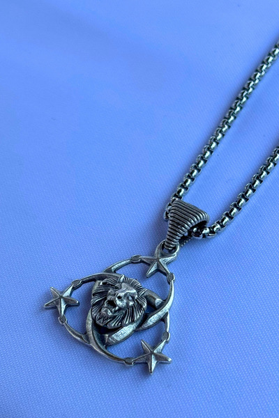 Begondio Aslanlı Ay Yıldız El İşçiliği Paslanmaz Çelik Zincir Erkek Kolye