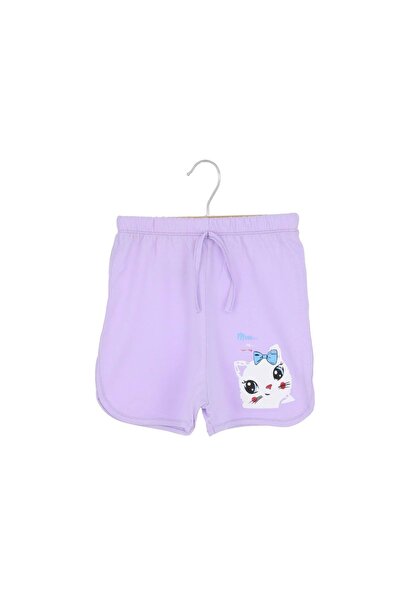atabay Cat Printed Girl's Shorts Lilac
