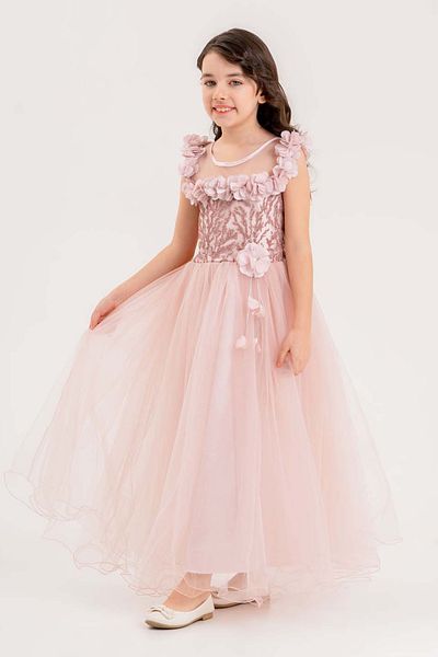 happyTekstil Girl's Tulle Evening Dress - Powder
