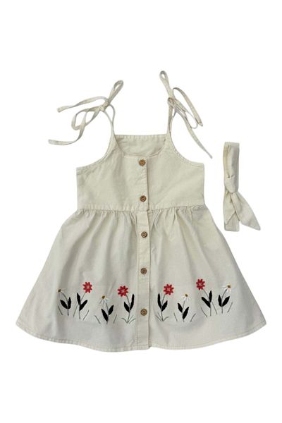 Babexi Bandanali Embroidered Colorful Dress Ecru