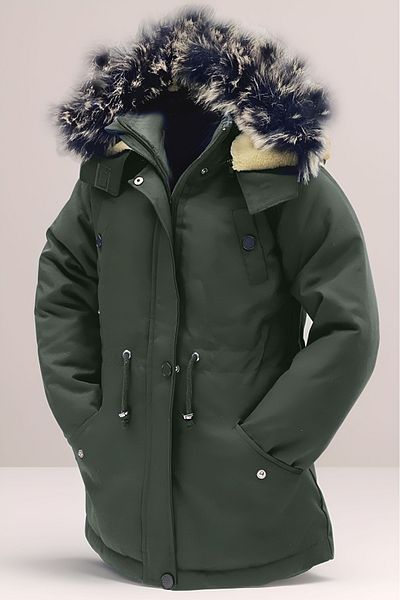 Asortik Kids Girls/Boys Unisex Winter Canvas Fabric Durable Over-The-Knee Fur Hooded Khaki Coat Coats