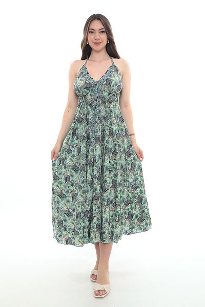 NAVAJO Indian Silk Strap Water Green Dress Standard Size
