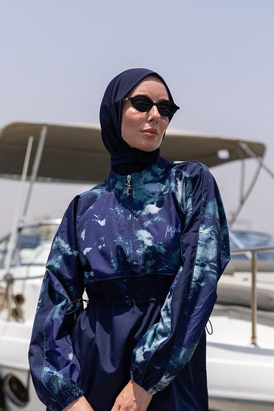 Minel Women's Navy Blue Snap Fastener Fully Covered Hijab Bonnet
