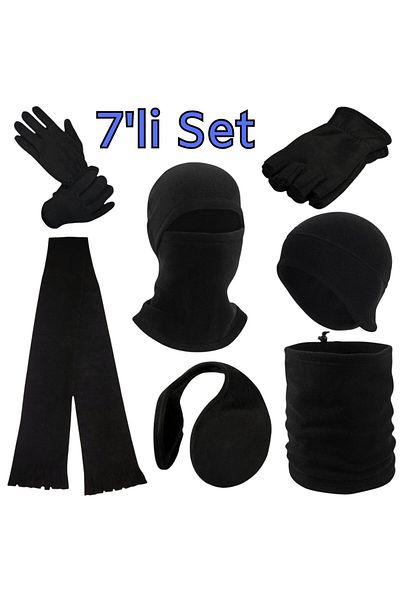 AXE SPORTSWEAR Winter Fleece Fingerless Gloves Scarf Headphone Beanie Neck Collar Balaclava Headphone Set of 7