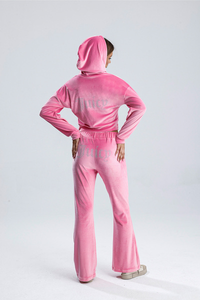 3 ROPE Női bársonyos, lédús strasszkő kővel nyomtatott tréningruha alsó felső szett rózsaszín