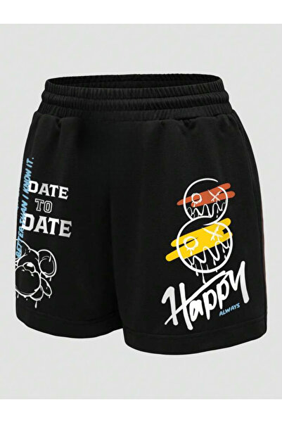 daxia sportswear & company Kız/Erkek Çocuk SİYAH RENK KARAKTER BaskıLI ŞORT T...