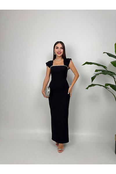 MISS JANEL Φόρεμα με λεπτομέρειες από μαύρη πέτρα