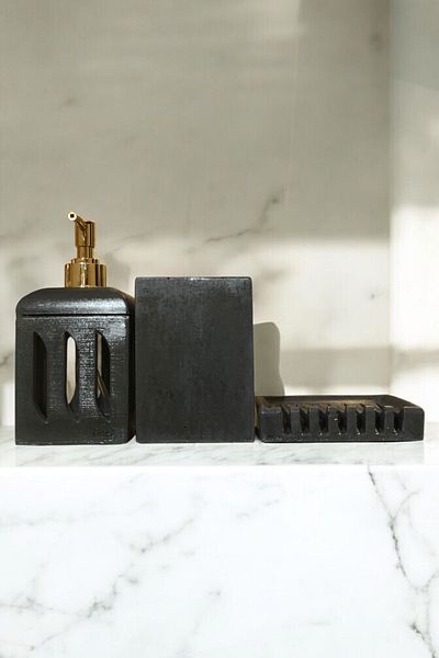 RocArt Home Σετ μπάνιου Beton Wavy (Δοχείο υγρού σαπουνιού, θήκη οδοντόβουρτσας, θήκη στερεού σαπουνιού)