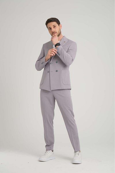 FASHİON PLAZA Drawstring Pants Sports Summer Unlined Double-Breasted Suit