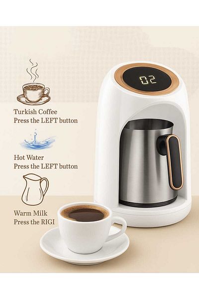 Generic 3 in 1 Turkish Coffee Maker White – Electric Coffee, Milk & Water Warmer with Fast, Safe Brewing