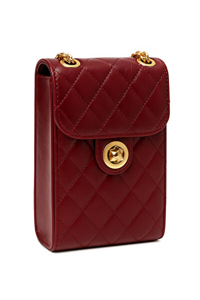 Satuna Γυναικεία τσάντα ώμου με καπιτονέ λουράκι αλυσίδας σε μπορντό χρώμα