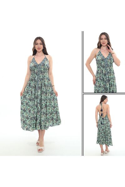 NAVAJO Indian Silk Strap Water Green Dress Standard Size