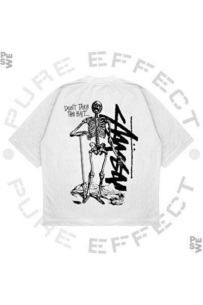 TRAGEDY Tricou unisex oversize Stussy Skeleton Back Printed Boxy Fit din țesătură groasă