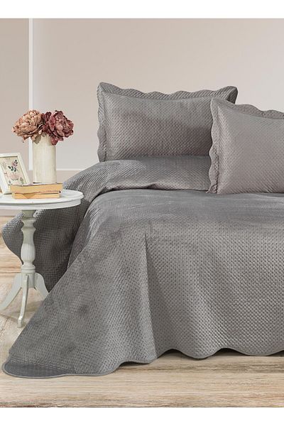 Bikaya Home Summer Dream Double Bedspread Set, Velvet Bedspread Set (3 Pcs)