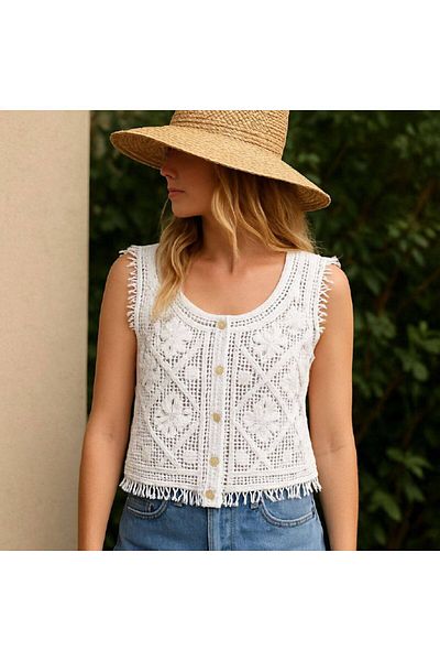 merysare Women's Lace Detail Buttoned Knitwear Vest