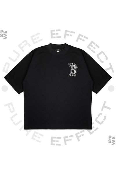 TRAGEDY Unisex Oversize Stussy Skeleton με στάμπα στην πλάτη Boxy Fit Μπλουζάκι από χοντρό ύφασμα