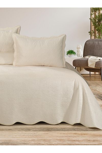Bikaya Home Summer Dream Double Bedspread Set, Velvet Bedspread Set (3 Pcs)