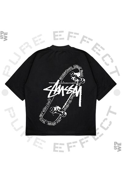 TRAGEDY Tricou unisex oversize Stussy Skateboard imprimat Boxy Fit din țesătură groasă