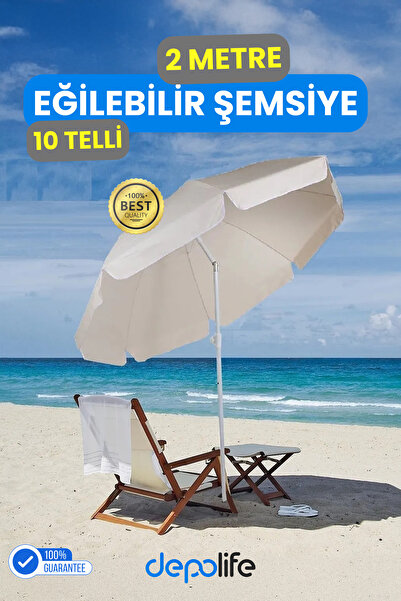 Depolife 2 Mt. Plaj Şemsiyesi Eğilebilir Deniz Bahçe Piknik Kamp Güneş Şemsiy...