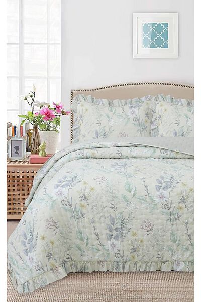 Bikaya Home Ruffled Patterned Double Bedspread Set - 240X260 cm