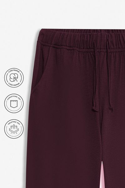 Elemge 100% Cotton Single Jersey Men's Pajama Bottoms Burgundy Comfortable Fit with Pockets Relax Fit Elastic Drawstring Sweatproof Flexible