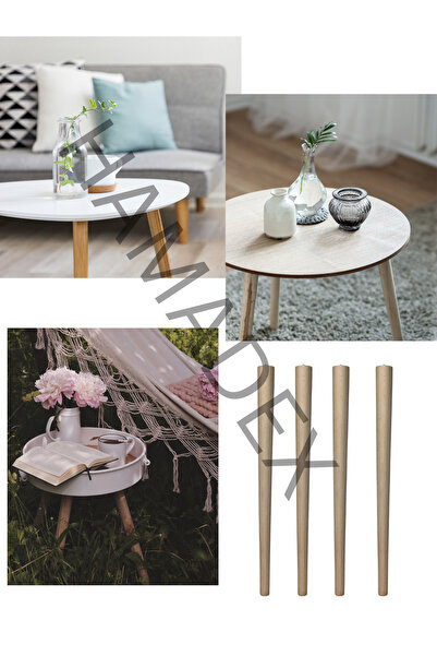 HAMADEX 24 cm Raw Conical Wooden Furniture Leg - Set of 4 Coffee Table, Pouf, Tv Unit, Sofa Apparatus