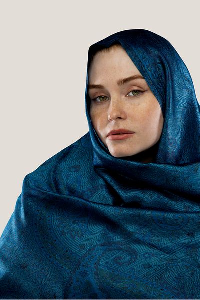 İpek Mare Navy Blue Silk Shawl