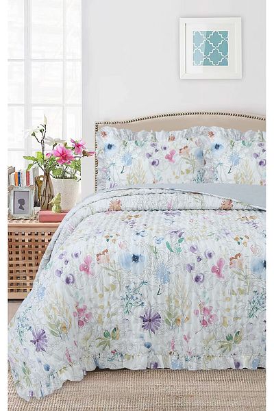 Bikaya Home Ruffled Patterned Double Bedspread Set - 240X260 cm