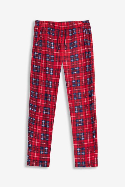 Elemge Men's Red Plaid Relax Fit Pajama Bottoms - Soft Suede with Pockets and Stretch